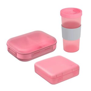 Kit Marmita Hermética Sanduicheira Lanche e Copo - Rosa