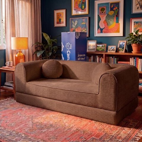 Sofá Cama Cotton 1,50m Xpand Tech Tecido Velourê Marrom Cama Inbox