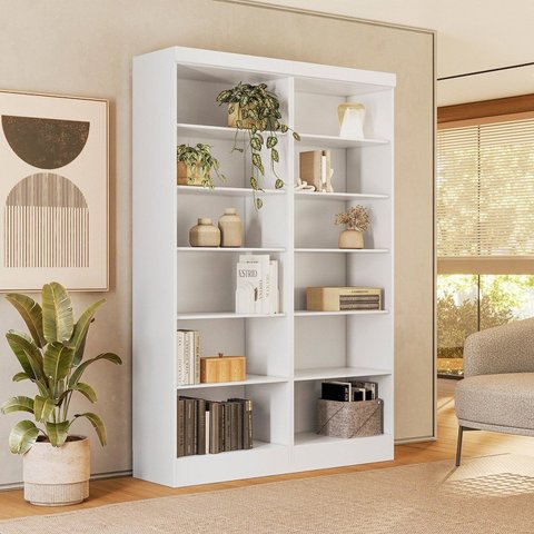 Estante de Livros 123CMX183CM Kit 2 Estantes 5 Prateleiras Branco