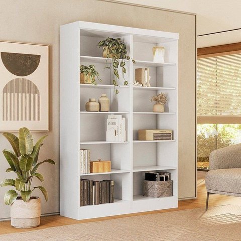 Estante de Livros 123CMX183CM Kit 2 Estantes 5 Prateleiras Flora Branco