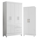 Ver imagem 1 de Guarda Roupa Solteiro Madri e Armário Multiuso Jade Branco Brilho – Moval