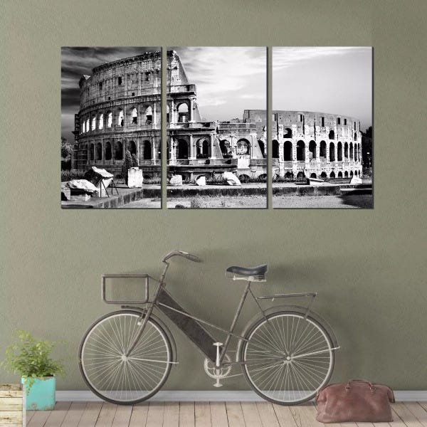 Quadro Decorativo Coliseu Preto E Branco 68x126 - 2