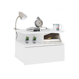 Mesa de Cabeceira Prateoleira Flutuante 1 Gaveta Branco em Mdf - 2