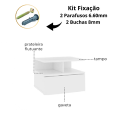 Mesa de Cabeceira Prateoleira Flutuante 1 Gaveta Branco em Mdf - 4
