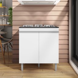 Balcão para Cooktop com Tampo Andreia 2 Portas Branco Ajl - 3 Balcão para Cooktop com Tampo Andreia 2 Portas Branco Ajl - 3