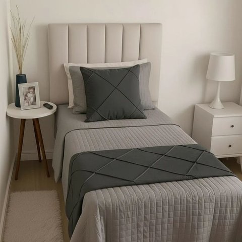 Peseira Drapeada Veludo Luxo 1,60x0,50m Dupla Face cama solteiro Cinza Chumbo