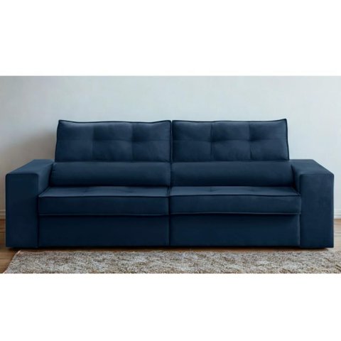 Sofá Retrátil e Reclinável 2 Lugares 1,50m com Molas Milão Suede Azul Mirra Decor