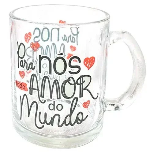 Caneca de Vidro com Frases de Amor - 320ml - 2