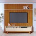 Ver imagem 1 de Kit Painel Piso-Teto Kit Luna 200cm MDP com Gavetas Cinamomo e Off White Pallazio
