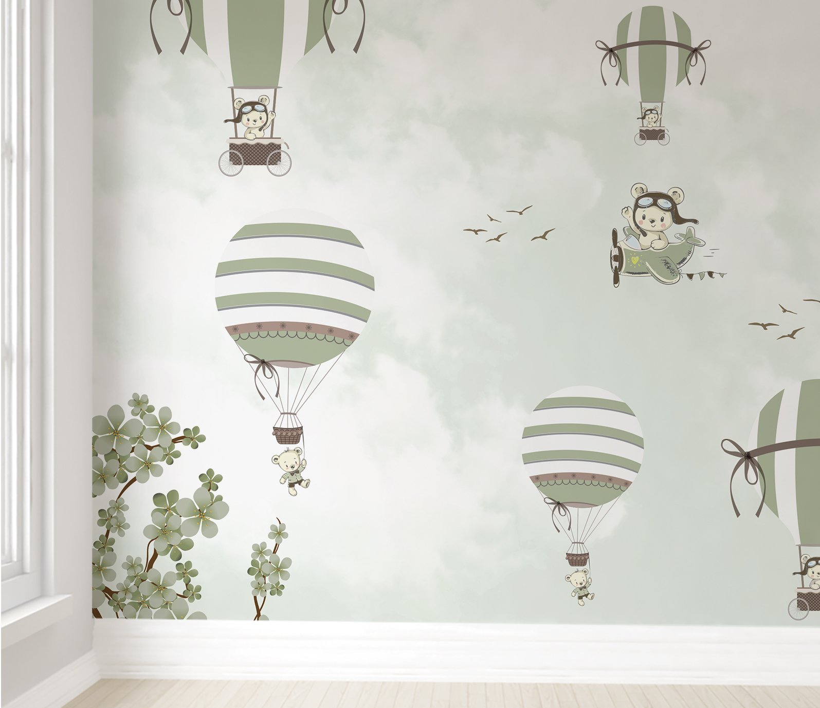 Papel de parede infantil balão verde quarto de bebê M² PP18 - 2