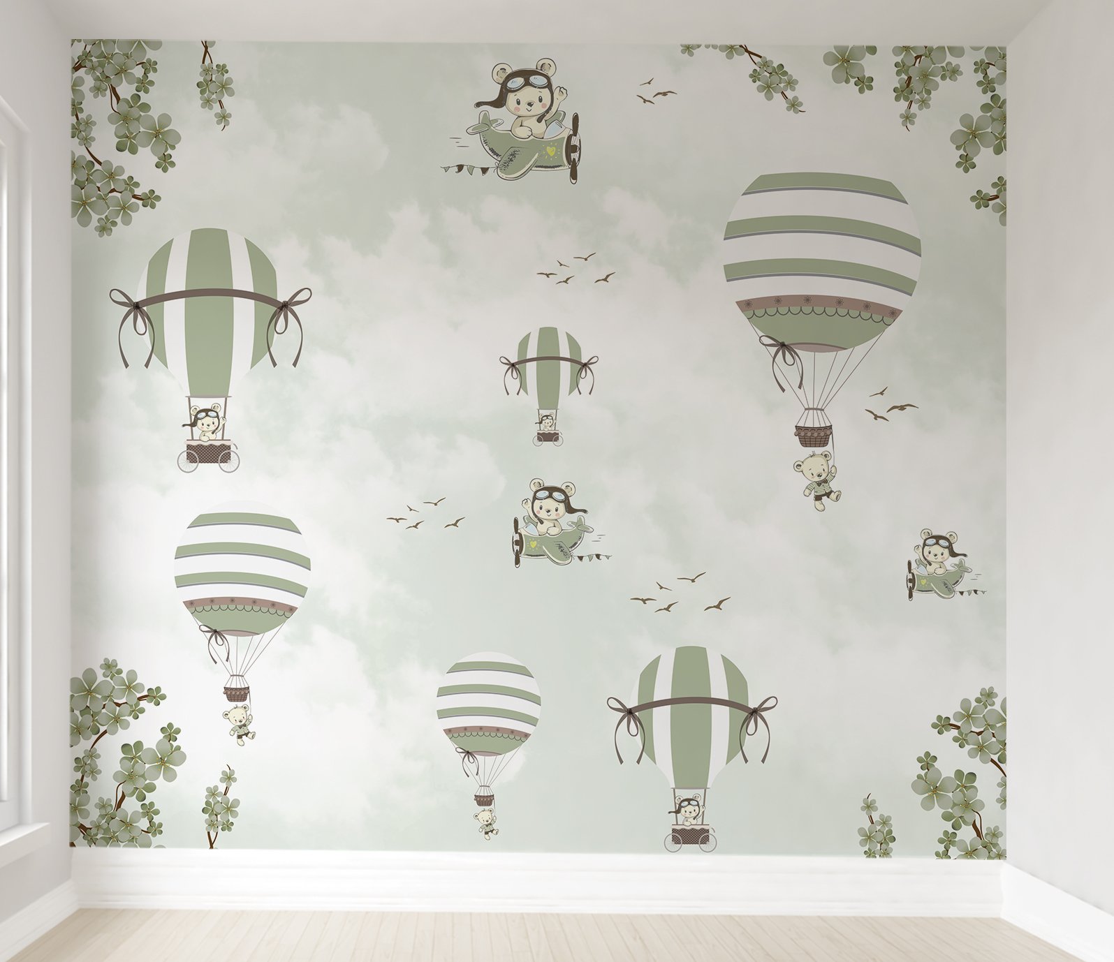 Papel de parede infantil balão verde quarto de bebê M² PP18 - 1