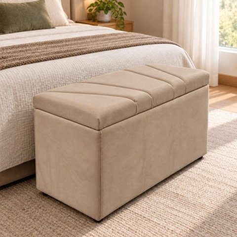 Calcadeira Recamier Baú Estofada 100cm para Cama Solteiro Suede Capuccino