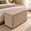 Ver imagem 1 de Calcadeira Recamier Baú Estofada 100cm para Cama Solteiro Suede Capuccino
