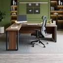Ver imagem 1 de Mesa Executiva em L Diretor F5 Office Moderno sem Gavetas Nogal com Preto