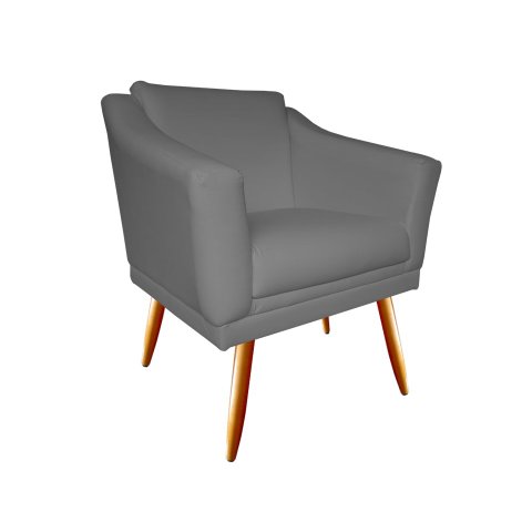 Poltrona Decorativa Agatha Suede Cinza Pés Madeira Ms Decor