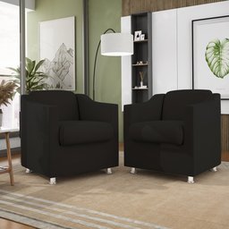 Kit 2 Poltronas Decorativas Reforçada Consultório Sala Suede Cor:Preto - 1