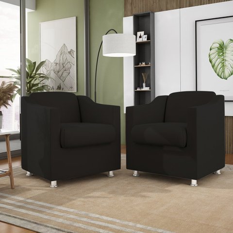 Kit 2 Poltronas Decorativas Reforçada Consultório Sala Suede Cor:preto