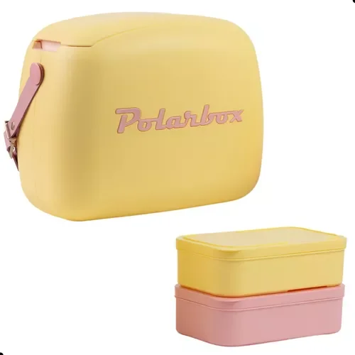 Caixa Polarbox Térmica Camping Retro Vintage 6 Litros Amarelo com Rosa