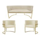 Ver imagem 1 de Kit Namoradeira + 2 Poltronas Decorativa Luana Suede Marfim Base Dourarada Ms Decor