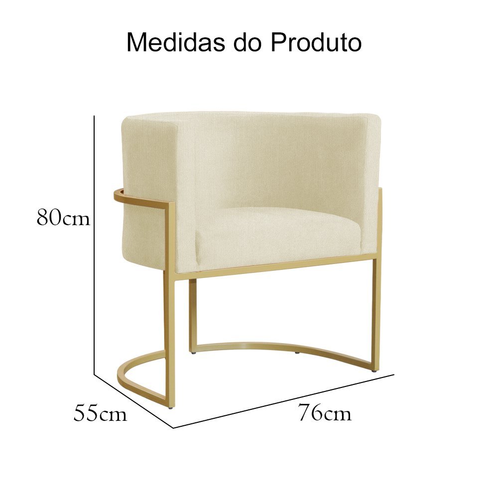 Kit Namoradeira + 2 Poltronas Decorativa Luana Suede Marfim Base Dourarada Ms Decor - 5