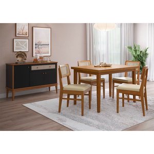 Conjunto Sala de Jantar com Mesa e 4 Cadeiras Madeira Maciça Viena Amêndoa