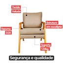 Ver imagem 6 de Poltrona Sala Decorativa Mona Estofada Veludo Bege Base Madeira Castanho - Arkell