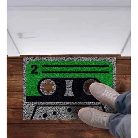 Tapete Capacho Fita Cassete Retro 60x40cm - Verde Bandeira