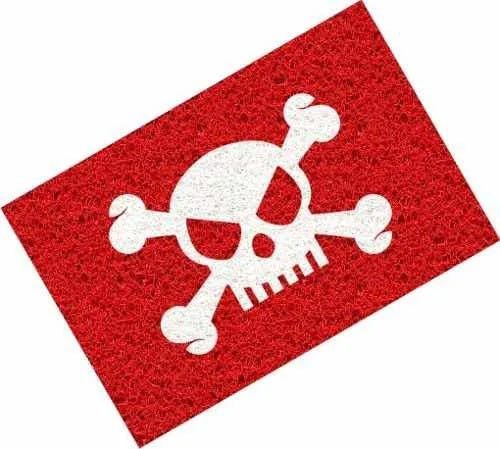 Tapete Capacho Caveira 60x40cm - Vermelho - Branco - 1