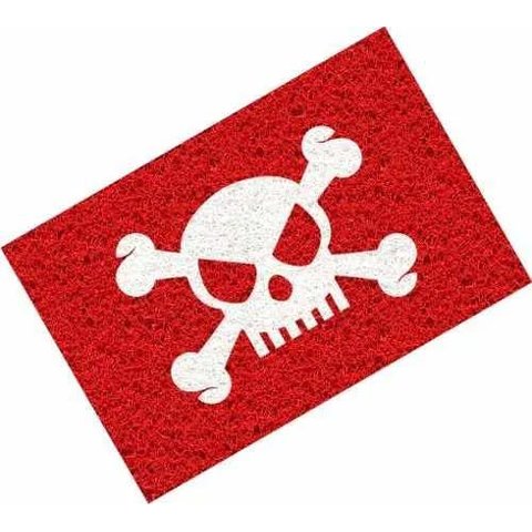 Tapete Capacho Caveira 60x40cm - Vermelho - Branco