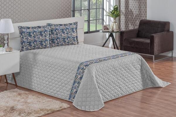 Cobre Leito Queen Santorini Microfibra Com Jacquard 05 Peças Cinza - 1