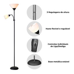 Luminária de Piso Articulada Duas Lâmpadas Abajur - 3