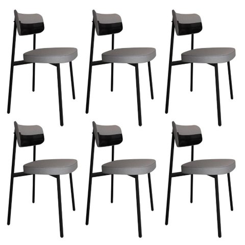 Conjunto 6 Cadeiras de Jantar Alloa Cinza Claro Corriente / Courino Preto Est.Preta