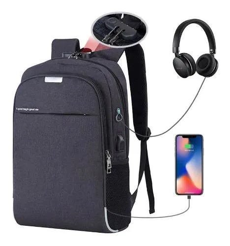 Mochila Notebook Executiva USB Fone de Ouvido - Preto