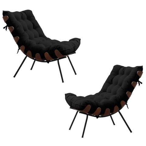 Kit 2 Poltronas Decorativas Sala de Estar Abel Base de Madeira Preto Veludo Preto - Gran Belo