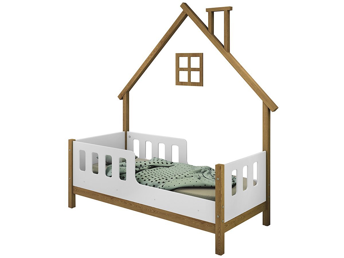 Cama Infantil Encanto Com Casinha e Grade Lateral Branco - 3