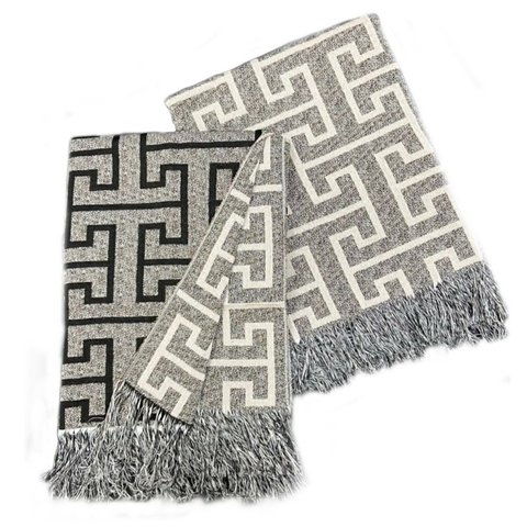 Xale Manta Para Sofá E Poltrona Luxo 2 Lugares Estampada Creta Preto