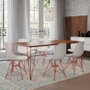 Ver imagem 1 de Conjunto de Mesa Eames Clips de Ferro Cobre Tampo Amêndoa 135x75 6 Cadeiras Cobre Assento Branco