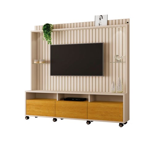Estante Home Ripado Absoluto para Tv até 65 Polegadas -2 Portas e Nicho com Leds -rodizio -carmolar: