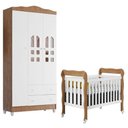 Ver imagem 1 de Berço Americano Lila e Guarda Roupa Infantil New Selena 3 Portas Branco Acetinado Amadeirado –