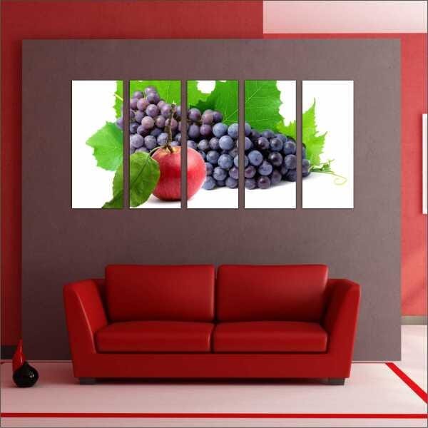 Quadro Decorativo Frutas Uva Cozinha Gourmet Interiores Mosaico 5 Peças Com Moldura - 2