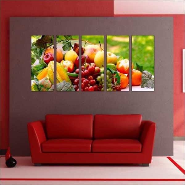 Quadro Decorativo Frutas Cozinha Gourmet Interiores Mosaico 5 Peças Com Moldura - 4