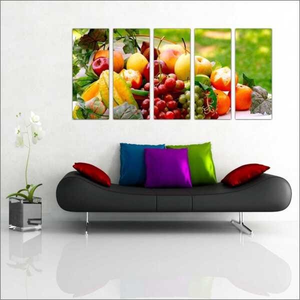 Quadro Decorativo Frutas Cozinha Gourmet Interiores Mosaico 5 Peças Com Moldura - 1