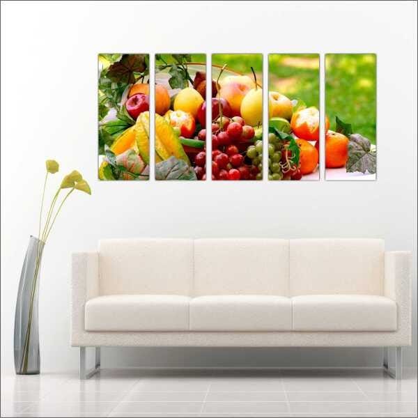 Quadro Decorativo Frutas Cozinha Gourmet Interiores Mosaico 5 Peças Com Moldura - 3