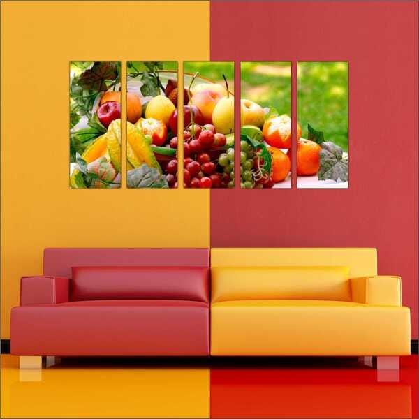 Quadro Decorativo Frutas Cozinha Gourmet Interiores Mosaico 5 Peças Com Moldura - 2