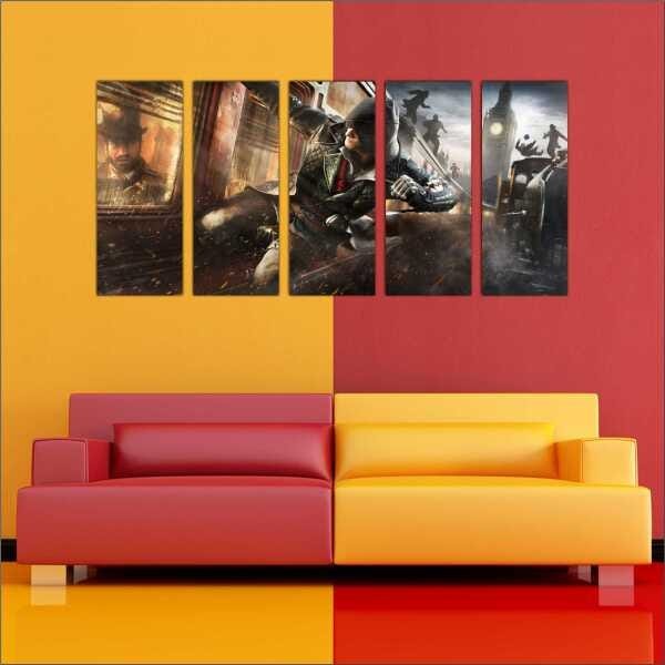 Quadro Decorativo Assassins Creed Games Jogos Quartos Salas Interiores Mosaico 5 Peças Com Moldura - 5