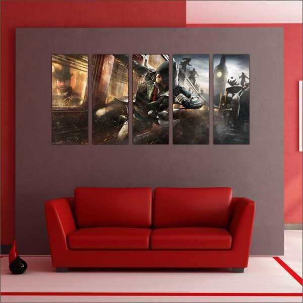 Quadro Decorativo Assassins Creed Games Jogos Quartos Salas Interiores Mosaico 5 Peças Com Moldura - 3