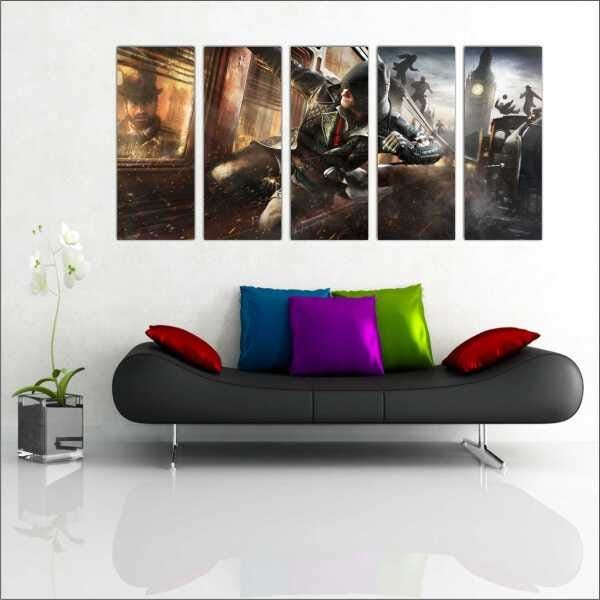 Quadro Decorativo Assassins Creed Games Jogos Quartos Salas Interiores Mosaico 5 Peças Com Moldura - 2