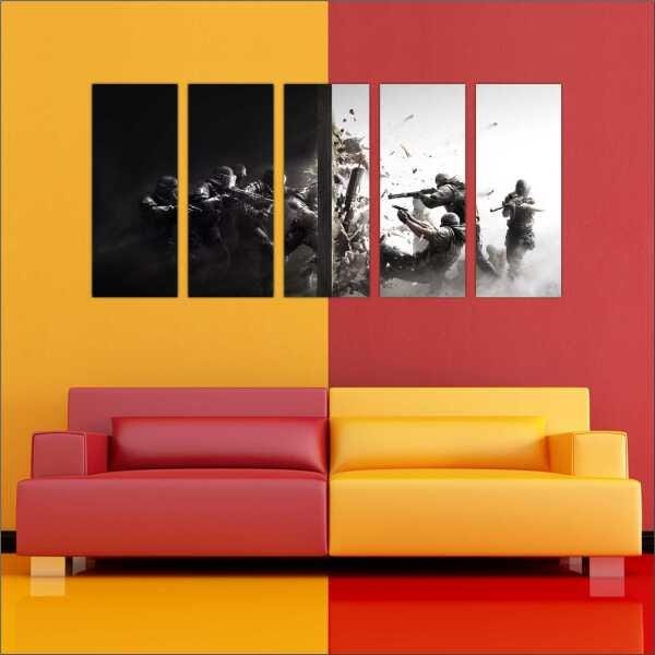 Quadro Decorativo Rainbow six Games Jogos Quartos Salas Interiores Mosaico 5 Peças Com Moldura - 4