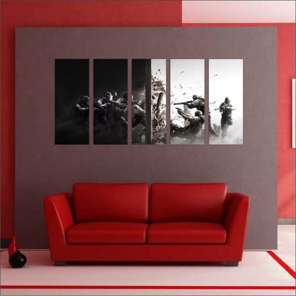 Quadro Decorativo Rainbow six Games Jogos Quartos Salas Interiores Mosaico 5 Peças Com Moldura - 2