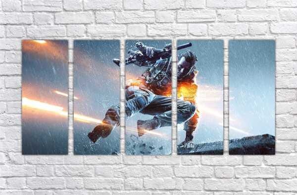 Quadro Decorativo Battlefield Games Jogos Quartos Salas Interiores Mosaico 5 Peças Com Moldura - 3